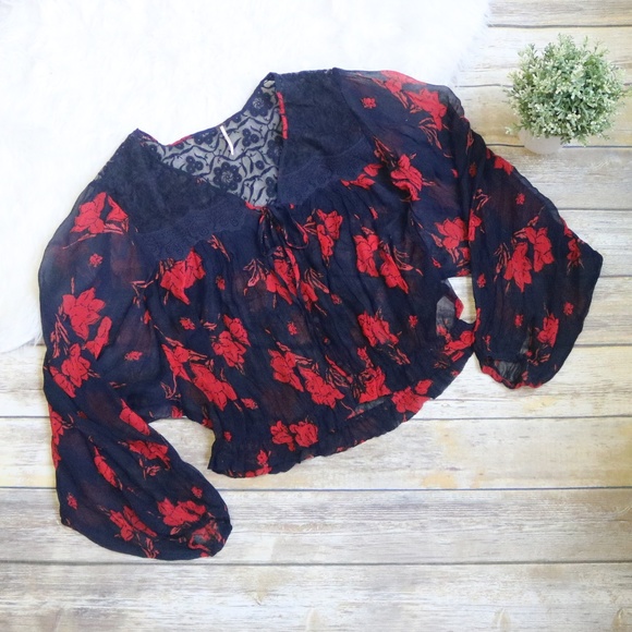 Free People Tops - Free People Floral Button Down Sheer Blouse